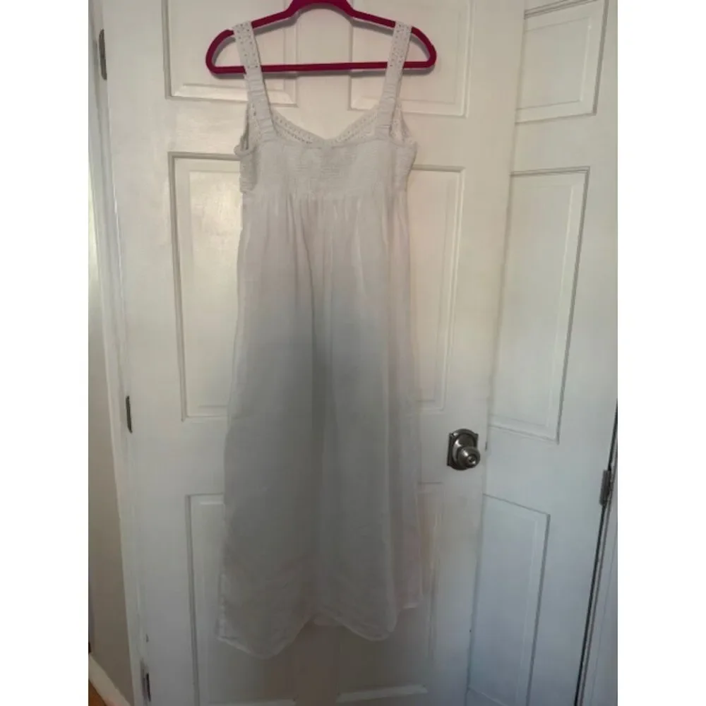 J.Crew crochet-top linen midi dress, White, Size M. - Picture 3 of 8